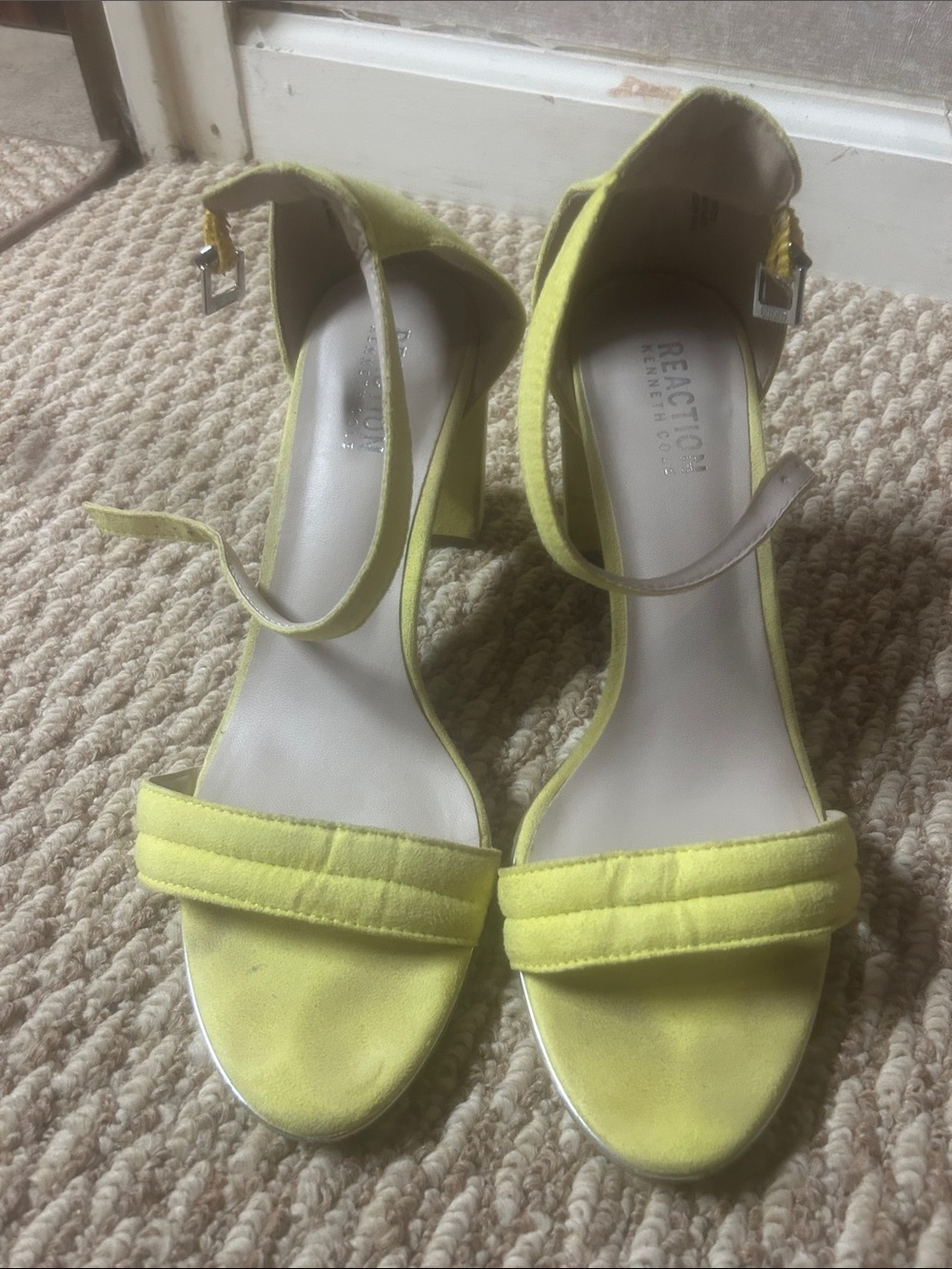 Kenneth Cole Reaction Neon Yellow Ankle-Strap Block Heel Sandals